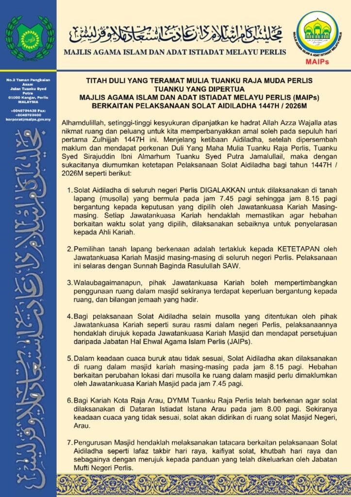 Solat Aidiladha Di Perlis Digalak Dilaksana Di Tanah Lapang
